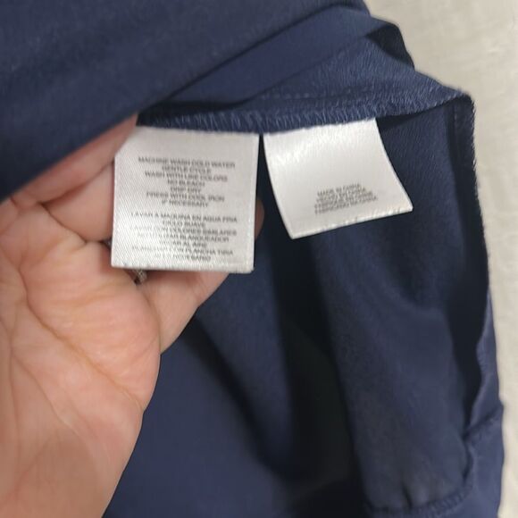 Anne Klein XL Midnight Blue Pop Over Boxy Fit Chiffon Pleated Details Blouse - Picture 8 of 11